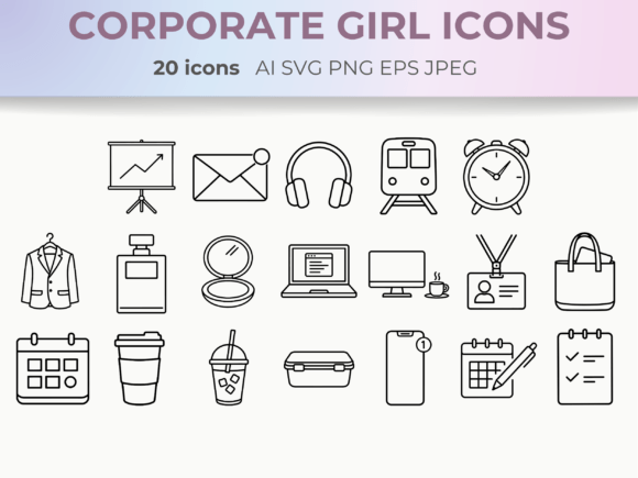 Download Corporate Girl Line Icons Office Life - Girl Collection