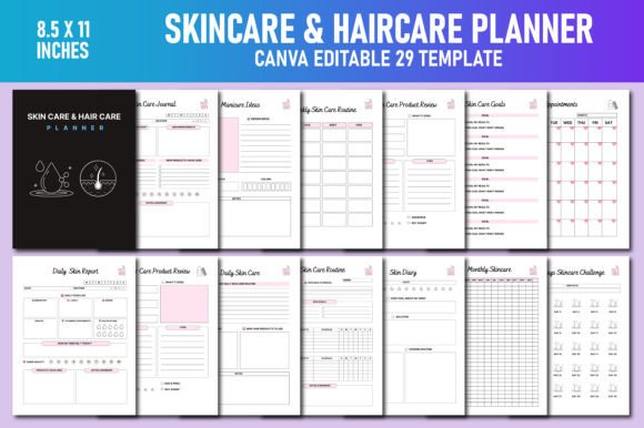 Download Skincare &amp; Haircare Planner Canva KDP - Care Collection